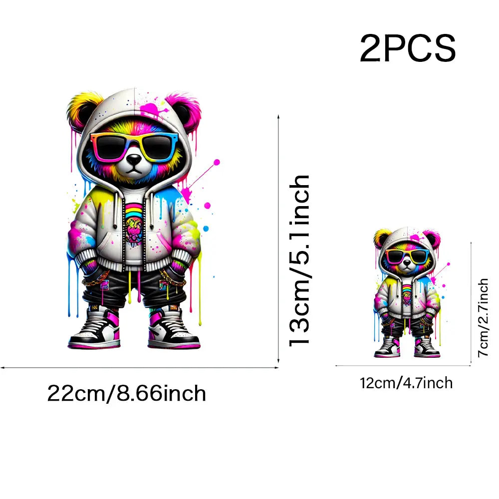Cool Punk Bears Patches On Clothes Thermal Press Decal T-Shirt Parches Ropa Hoodies Heat Transfer DIY Clothes Stickers Iron On