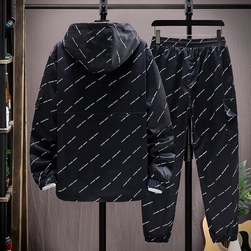 Men Tracksuit Casual Hoodies Sets 2025 Autumn New Male Jackets+Pants Two Piece Sets Hip Hop Streetwear Sports Suit Patchwork
