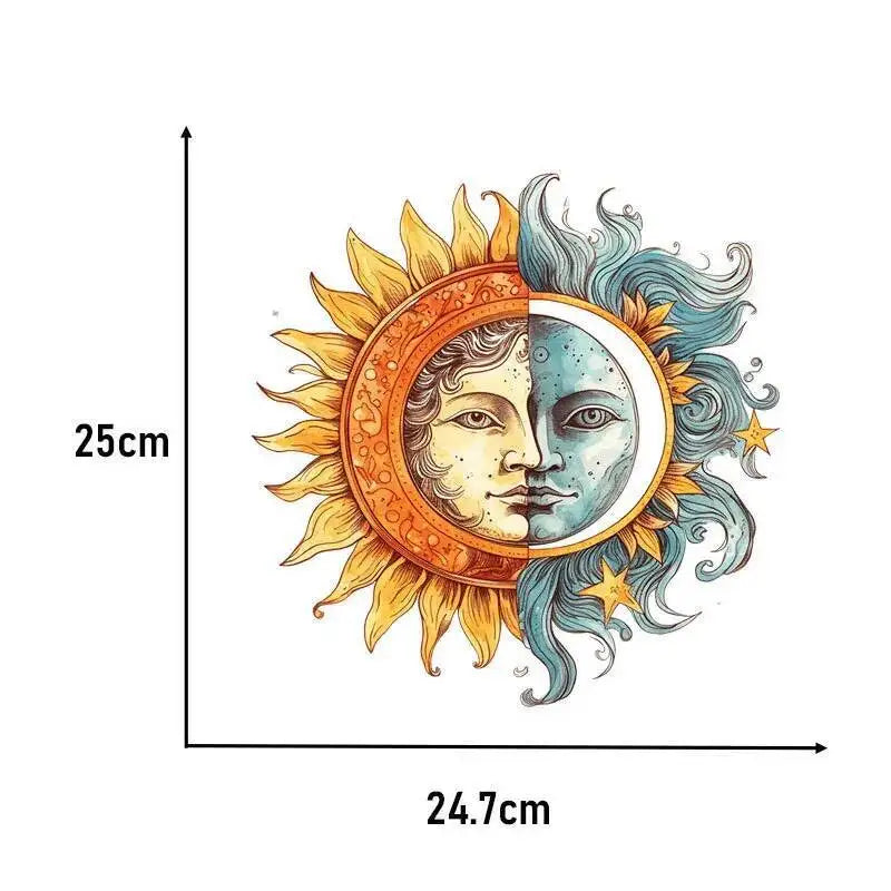 Heat Transfer on Clothes Iron On Patch for Hoodies, Sun and Moon, DTF Thermo Sticker Decals for Men and Women