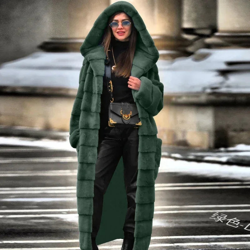 TPJB Casual Faux Fur Coat Women Hoodies Furry Thick Warm Long Faux Rabbit Fur Jacket Slim Winter Coat Women Casaco Feminino 5XL