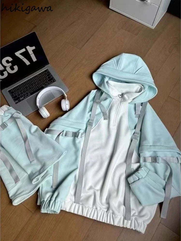 Japanese Oversized Hoodies Women 2025 Ropa Mujer Contrast Color Streetwear Chic Sweet Sweatshirts Hooded Casual Hoodie Y2k Tops