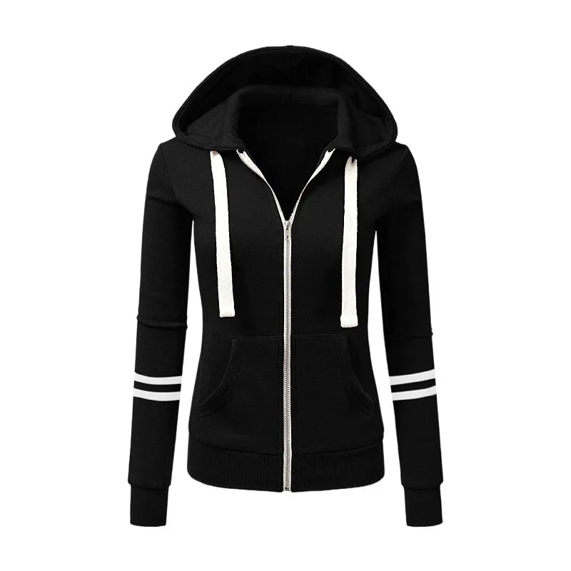 Women Sweatshirts Hooded Spliced Hoodies Cardigan Sweatshirt Outerwear Loose Slight Strech Patchwork Casual Pockets Autumn