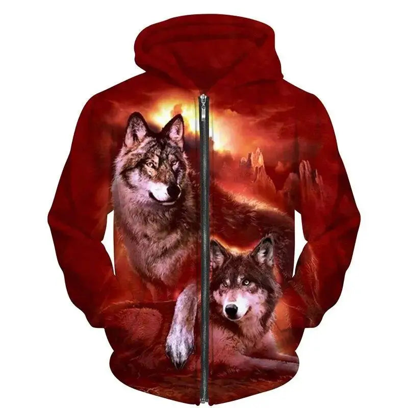 Wolf Pattern 3D Print Zipper Hoodies Men Women Hip Hop Hooded Sweatshirts Hoody Oversized Tracksuit Pullover Man Coat Clothing