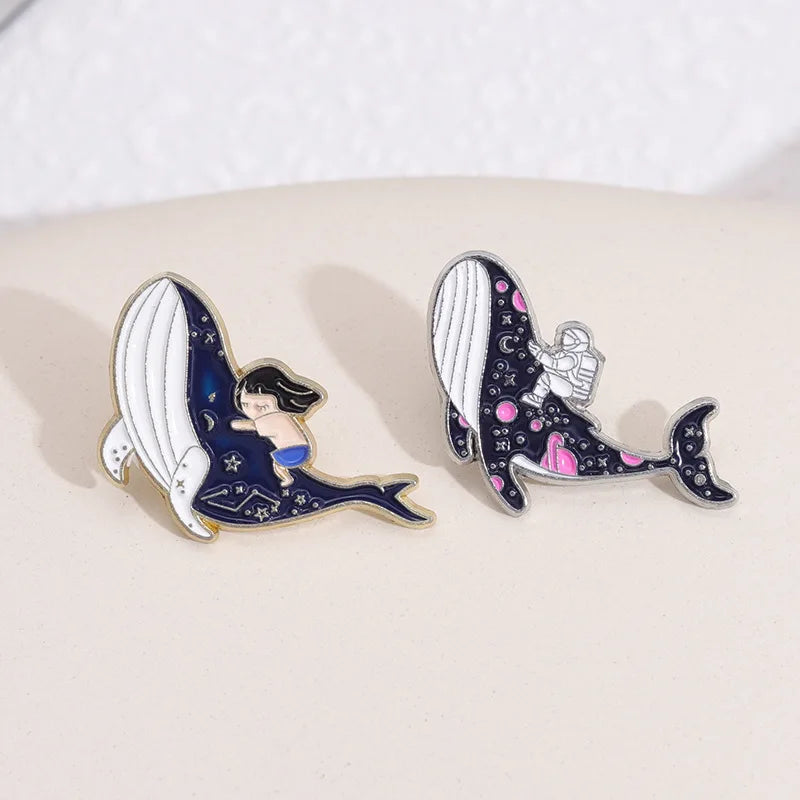marine Whale dolphin Enamel Pin Funny Brooch Cartoons Badge for Bags Jeans Hoodies Denim Lapel Pin Jewelry Kids Best Gift