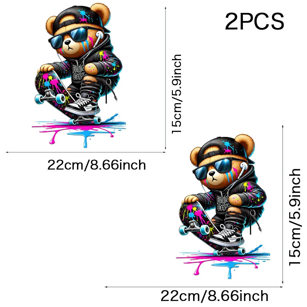 Cool Punk Bears Patches On Clothes Thermal Press Decal T-Shirt Parches Ropa Hoodies Heat Transfer DIY Clothes Stickers Iron On