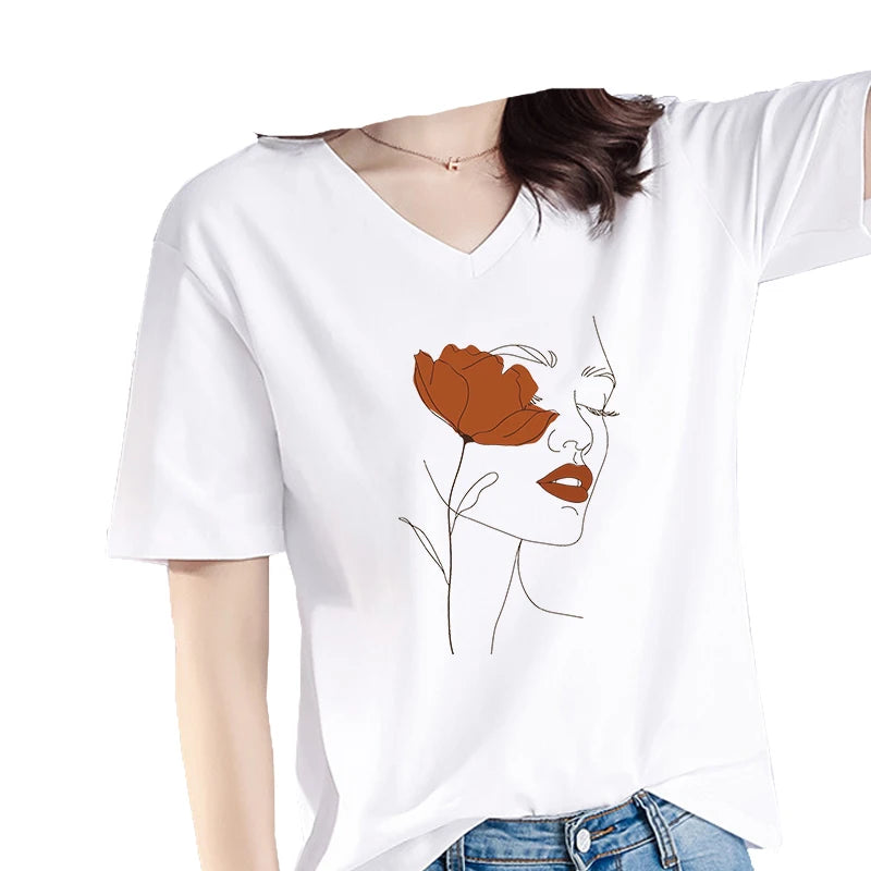 Abstract portraits and floral patterns heat transfer girls' clothing printed stickers Iron On hoodies and canvas bags DIY
