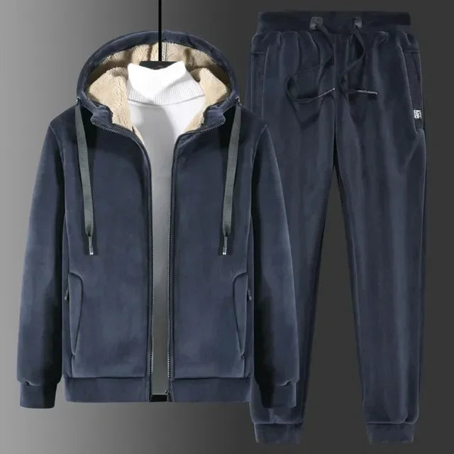 Men Sports Suits Tracksuit Sets Hoodies Casual Hooded Warm Sweatshirts+Pants Thicker Fleece New Jacket+Pants 2 Pieces Velvet Set