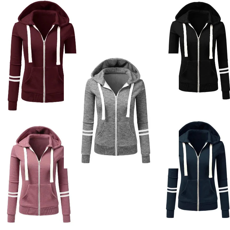 Women Sweatshirts Hooded Spliced Hoodies Cardigan Sweatshirt Outerwear Loose Slight Strech Patchwork Casual Pockets Autumn