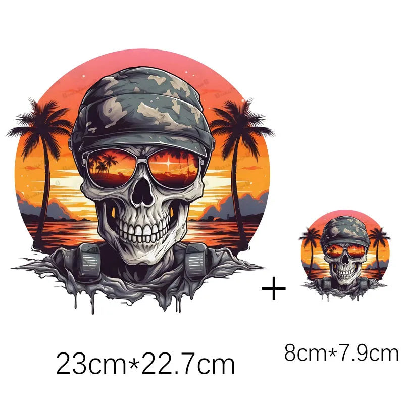 New Vintage Thermal DTF Stickers Punk Style Skulls Parches Ropa Diy Heat Transfer Cap Hoodies Clothes Sticker Custom Patch Vinyl