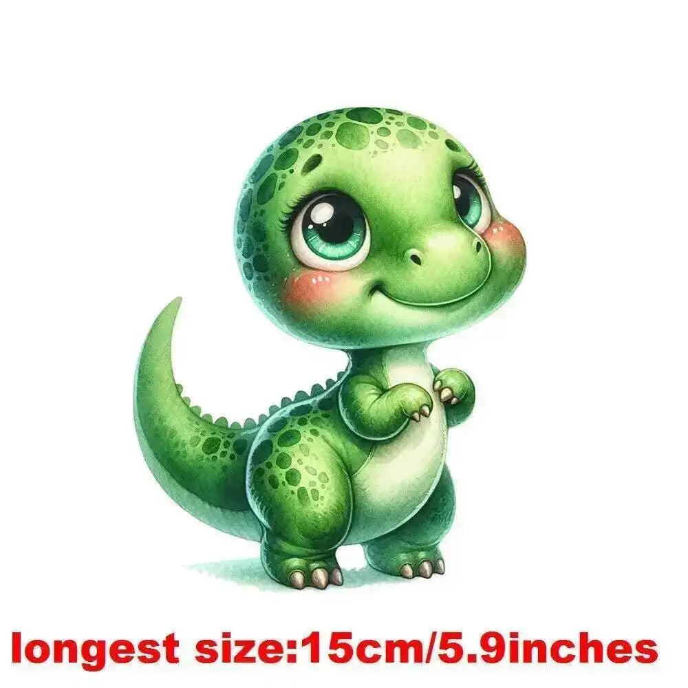 15cm Kids Kawaii Baby Dinosaur Dtf Transfers Ready To Press Patches For Clothing T-shirt Hoodies Heat Transfer Clothes Stickers