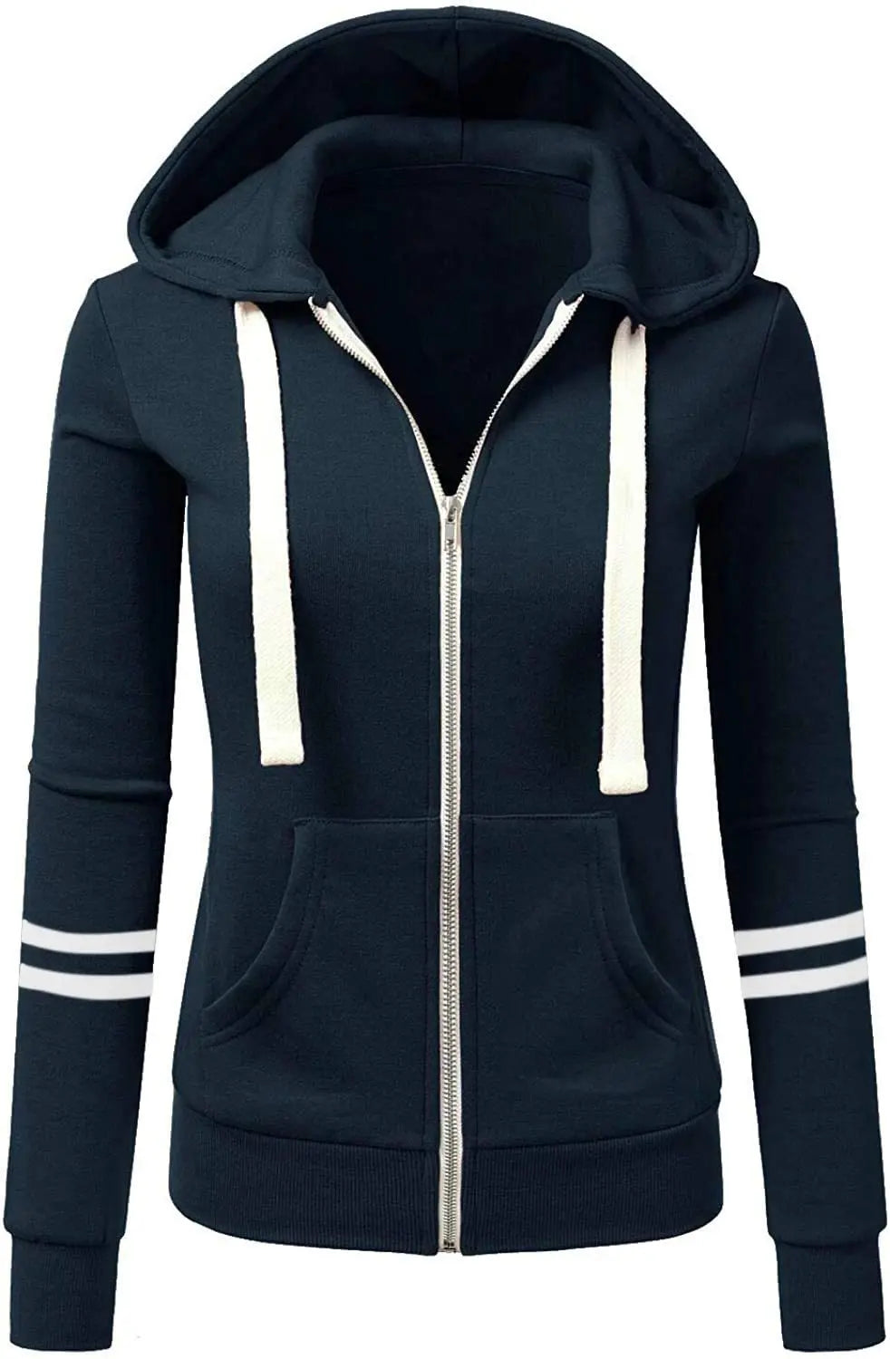 Women Sweatshirts Hooded Spliced Hoodies Cardigan Sweatshirt Outerwear Loose Slight Strech Patchwork Casual Pockets Autumn
