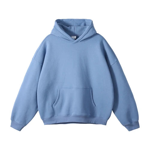 Cotton Baggy Fleece Hoodies for Men Solid Color Plush Pullovers Oversized Hooded Sweatshirt Autumn Winter Thick Clothes Unisex