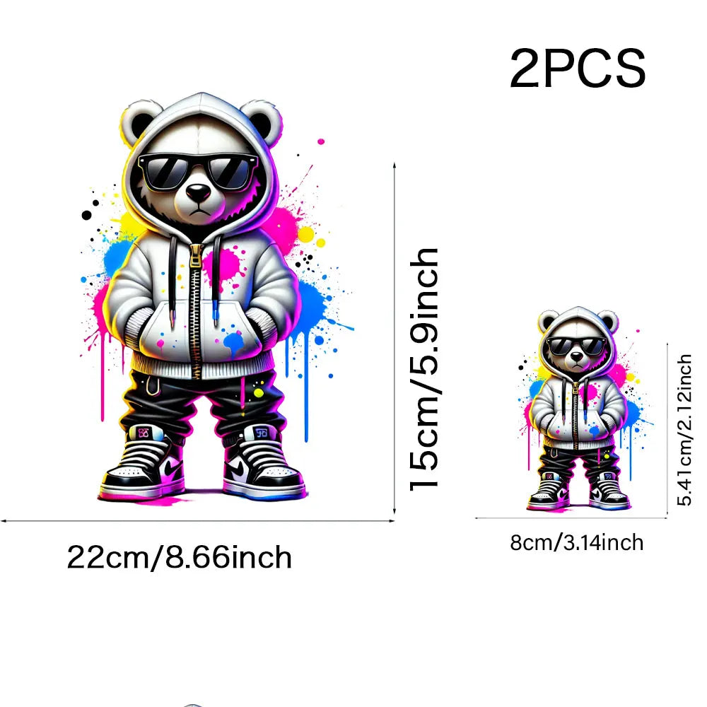 Cool Punk Bears Patches On Clothes Thermal Press Decal T-Shirt Parches Ropa Hoodies Heat Transfer DIY Clothes Stickers Iron On