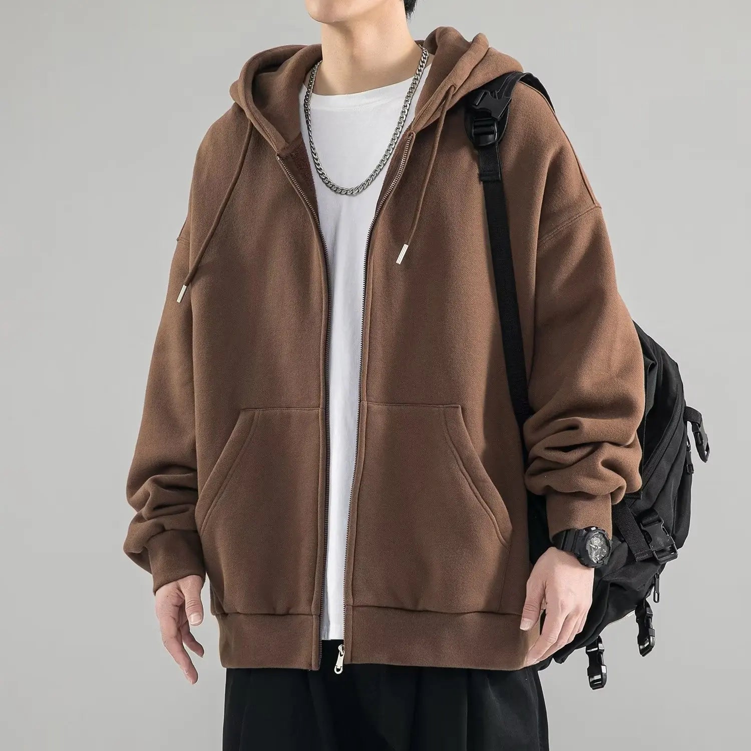 Men Hoodies Cardigan Solid Sweatshirts Hooded Sweatshirt Zipper Long Sleeve Pockets Spliced Loose Fit Sports Spring 2025
