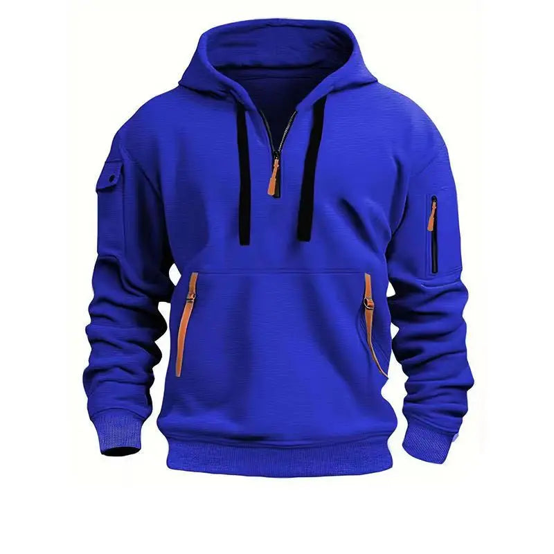 New Men's Zip-Up Color Block Hoodie with Casual Stylish & Durable Fall/Winter Top Raglan Sleeves Hoodies Sweatshirt MaleNew Men'