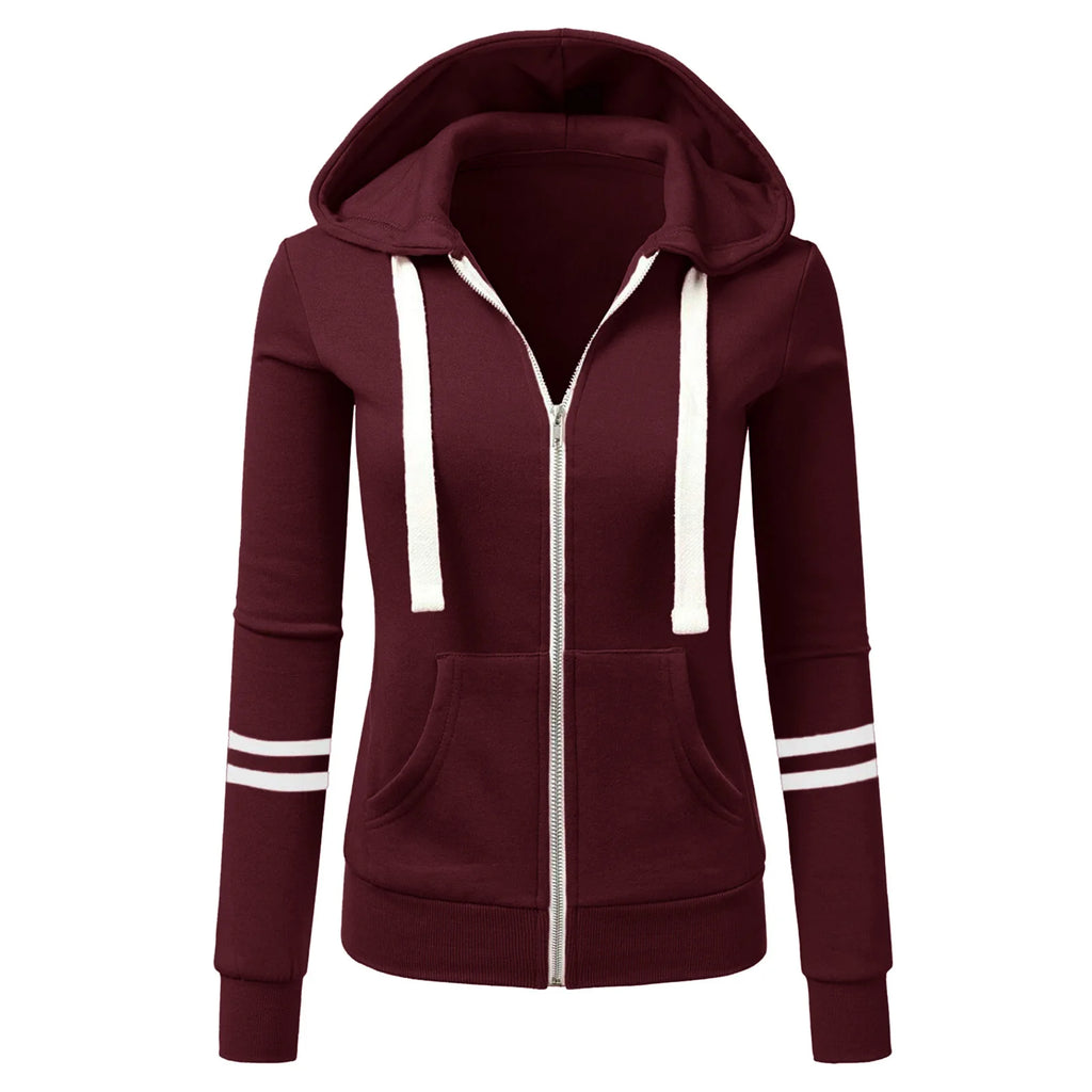Women Sweatshirts Hooded Spliced Hoodies Cardigan Sweatshirt Outerwear Loose Slight Strech Patchwork Casual Pockets Autumn