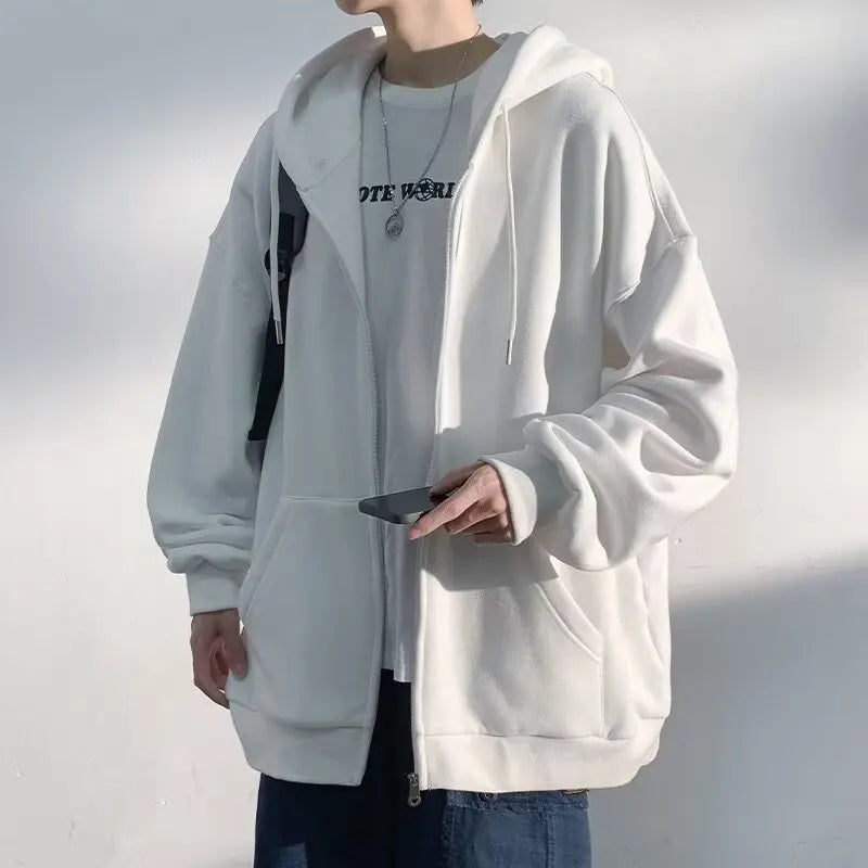Men Hoodies Cardigan Solid Sweatshirts Hooded Sweatshirt Zipper Long Sleeve Pockets Spliced Loose Fit Sports Spring 2025
