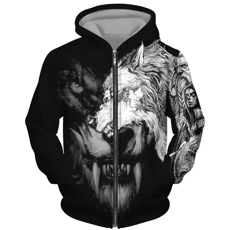 Wolf Pattern 3D Print Zipper Hoodies Men Women Hip Hop Hooded Sweatshirts Hoody Oversized Tracksuit Pullover Man Coat Clothing