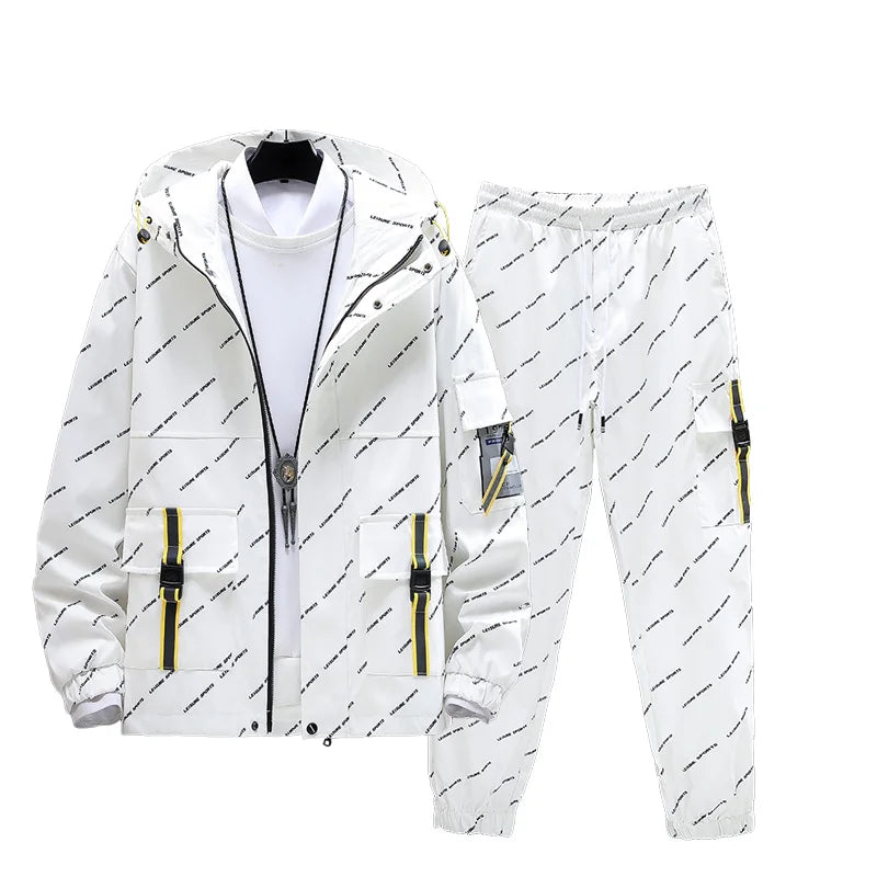 Men Tracksuit Casual Hoodies Sets 2025 Autumn New Male Jackets+Pants Two Piece Sets Hip Hop Streetwear Sports Suit Patchwork