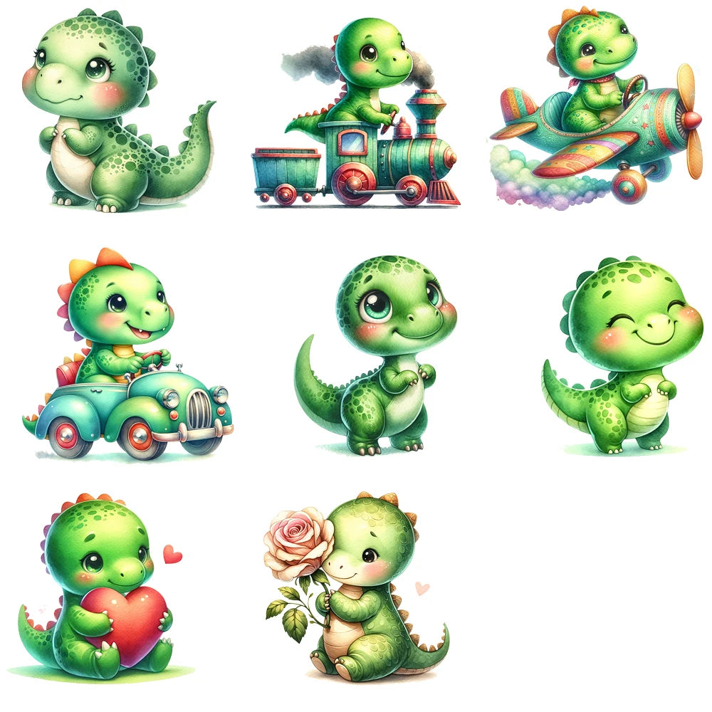 15cm Kids Kawaii Baby Dinosaur Dtf Transfers Ready To Press Patches For Clothing T-shirt Hoodies Heat Transfer Clothes Stickers