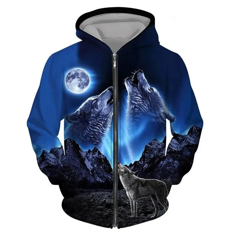 Wolf Pattern 3D Print Zipper Hoodies Men Women Hip Hop Hooded Sweatshirts Hoody Oversized Tracksuit Pullover Man Coat Clothing