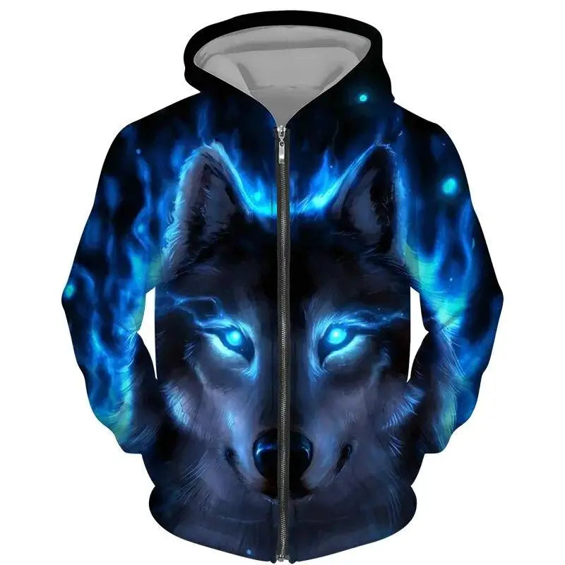 Wolf Pattern 3D Print Zipper Hoodies Men Women Hip Hop Hooded Sweatshirts Hoody Oversized Tracksuit Pullover Man Coat Clothing