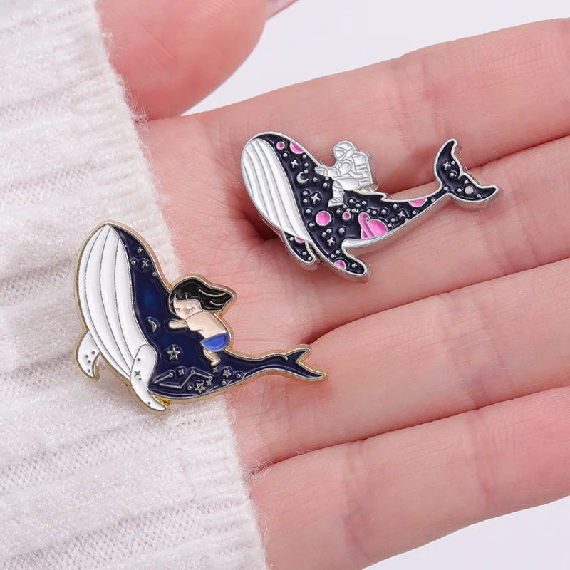 marine Whale dolphin Enamel Pin Funny Brooch Cartoons Badge for Bags Jeans Hoodies Denim Lapel Pin Jewelry Kids Best Gift
