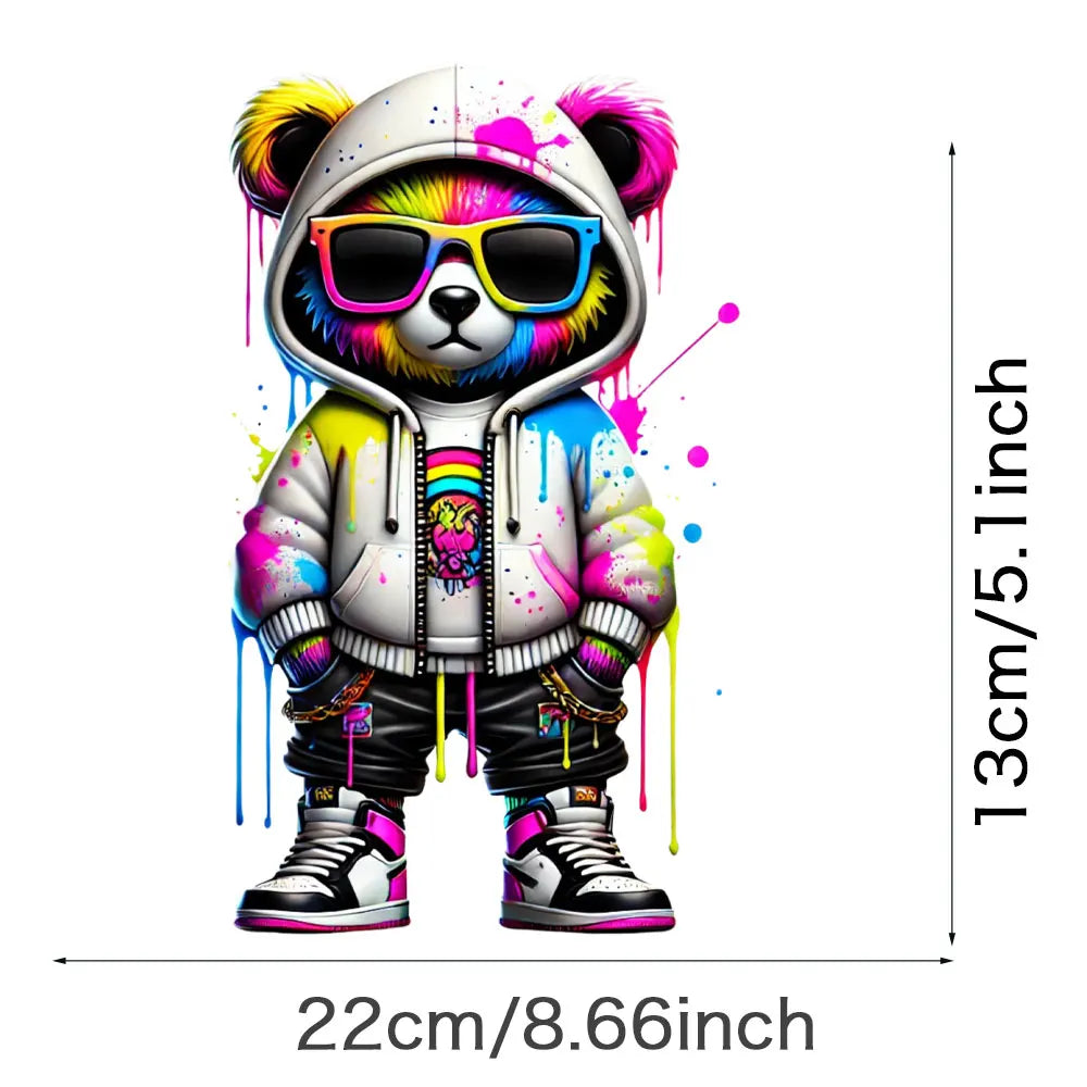 Cool Punk Bears Patches On Clothes Thermal Press Decal T-Shirt Parches Ropa Hoodies Heat Transfer DIY Clothes Stickers Iron On