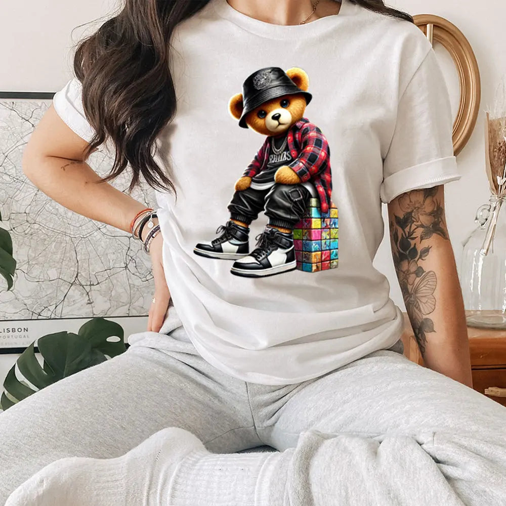Cool Punk Bears Patches On Clothes Thermal Press Decal T-Shirt Parches Ropa Hoodies Heat Transfer DIY Clothes Stickers Iron On