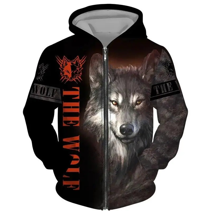 Wolf Pattern 3D Print Zipper Hoodies Men Women Hip Hop Hooded Sweatshirts Hoody Oversized Tracksuit Pullover Man Coat Clothing