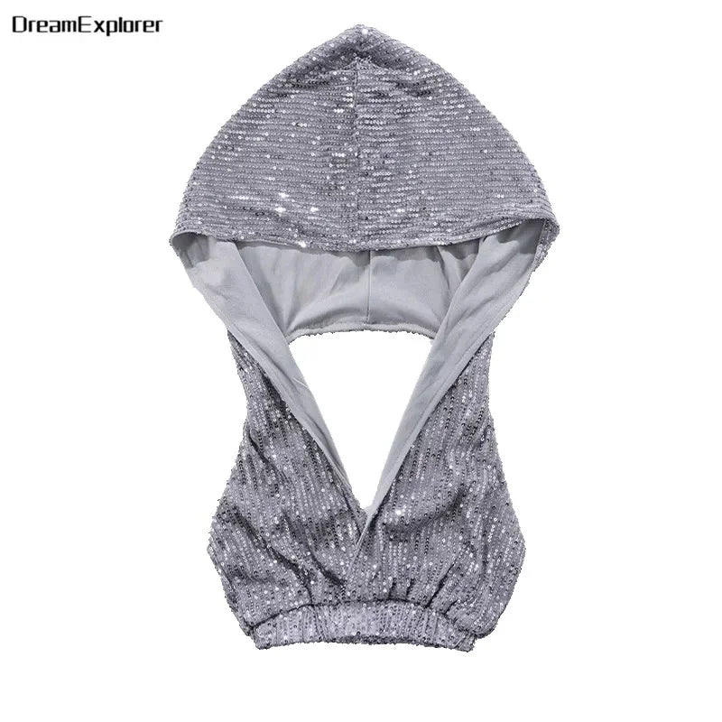 Girls Sequin Crop Hoodies Street Dance Shorts Kids Skirts Hip Hop Jazz Silver Pants Clothes Sets Child Streetwear K-pop Costumes