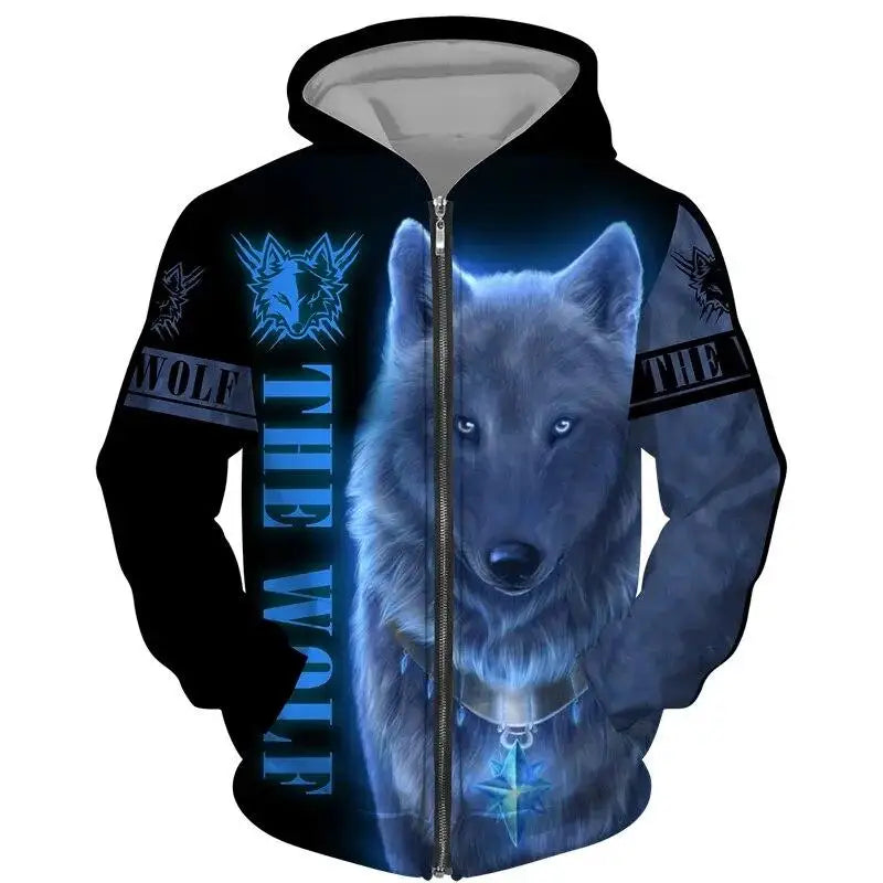 Wolf Pattern 3D Print Zipper Hoodies Men Women Hip Hop Hooded Sweatshirts Hoody Oversized Tracksuit Pullover Man Coat Clothing