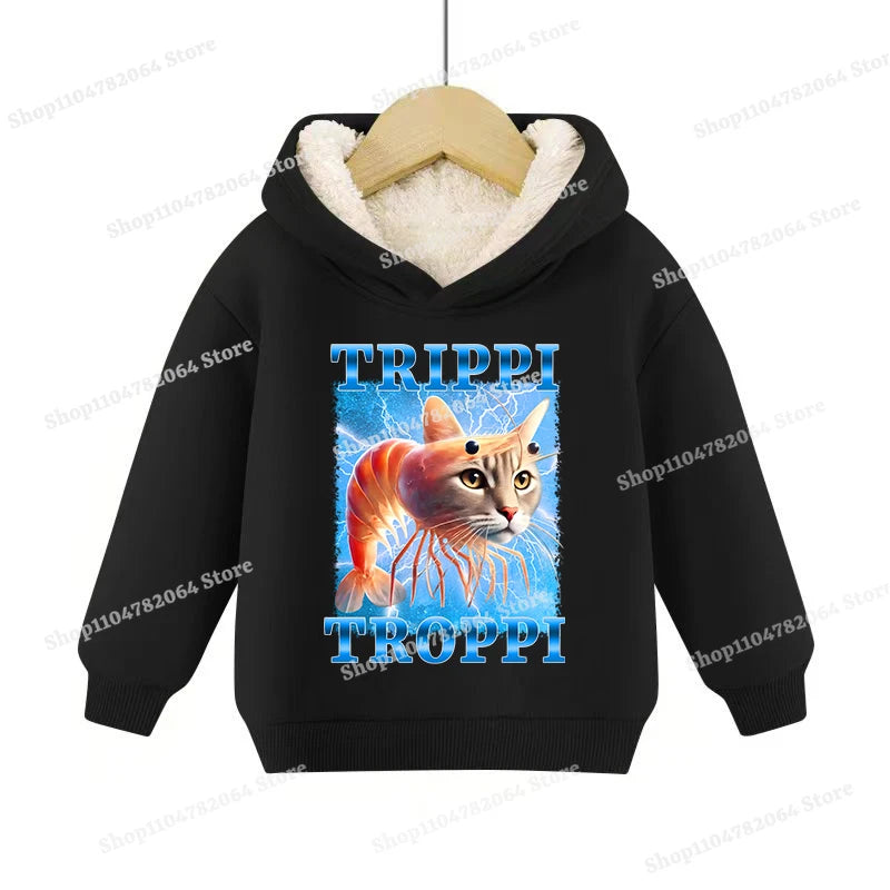 Italian Brainrot Animals Pullover Hoodies Cappuccino Assassino Lamb Fleece Kid Sweatshirt Sahur Anime Cartoons Clothes Tops Gift