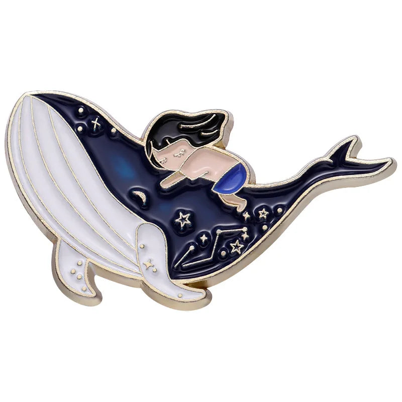 marine Whale dolphin Enamel Pin Funny Brooch Cartoons Badge for Bags Jeans Hoodies Denim Lapel Pin Jewelry Kids Best Gift