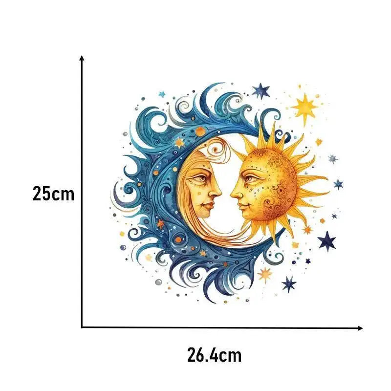 Heat Transfer on Clothes Iron On Patch for Hoodies, Sun and Moon, DTF Thermo Sticker Decals for Men and Women