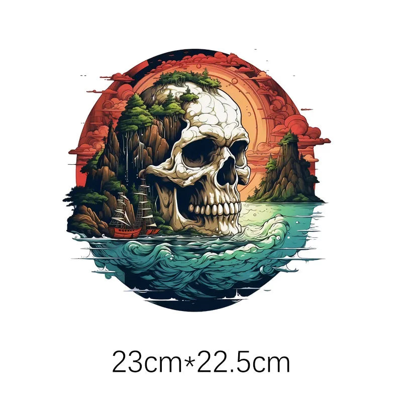New Vintage Thermal DTF Stickers Punk Style Skulls Parches Ropa Diy Heat Transfer Cap Hoodies Clothes Sticker Custom Patch Vinyl
