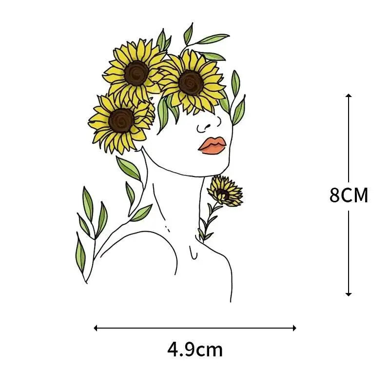 Abstract portraits and floral patterns heat transfer girls' clothing printed stickers Iron On hoodies and canvas bags DIY