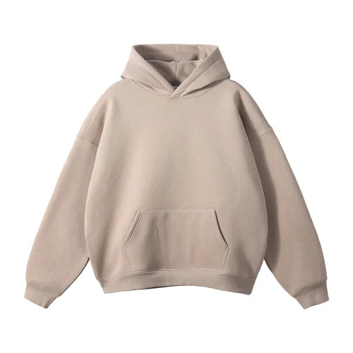 Cotton Baggy Fleece Hoodies for Men Solid Color Plush Pullovers Oversized Hooded Sweatshirt Autumn Winter Thick Clothes Unisex