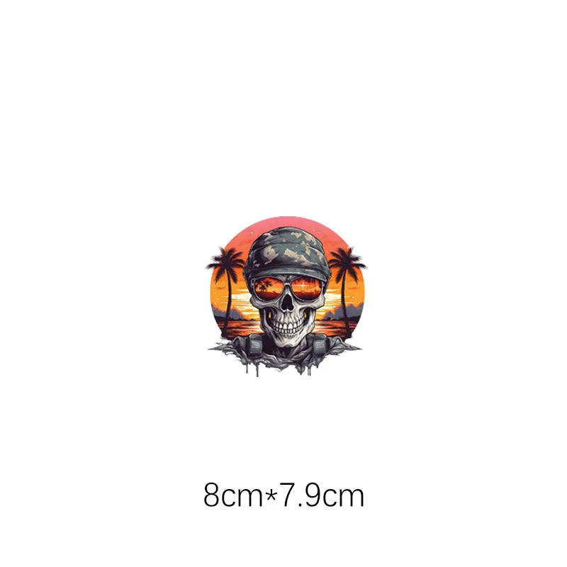 New Vintage Thermal DTF Stickers Punk Style Skulls Parches Ropa Diy Heat Transfer Cap Hoodies Clothes Sticker Custom Patch Vinyl