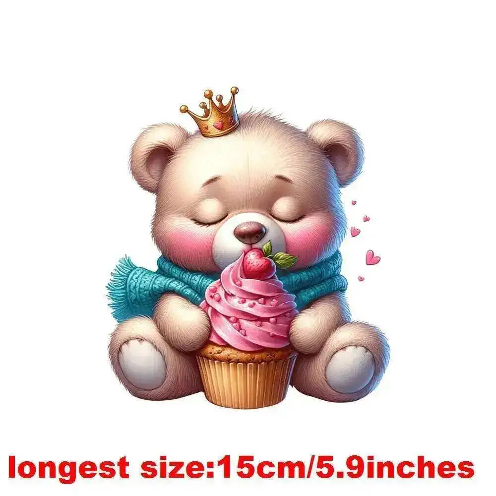 15cm Kids Cartoon Flower Love Bear Dtf Transfers Ready To Press Patches For Clothing T-shirt Hoodies Heat Transfer Stickers
