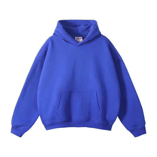 Cotton Baggy Fleece Hoodies for Men Solid Color Plush Pullovers Oversized Hooded Sweatshirt Autumn Winter Thick Clothes Unisex