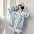 Japanese Y2k Aesthetic Stand Collar Kawaii Hoodies Women Zipper Sweatshirt Oversized Coats Grunge Harajuku Ruffled Patch Coat