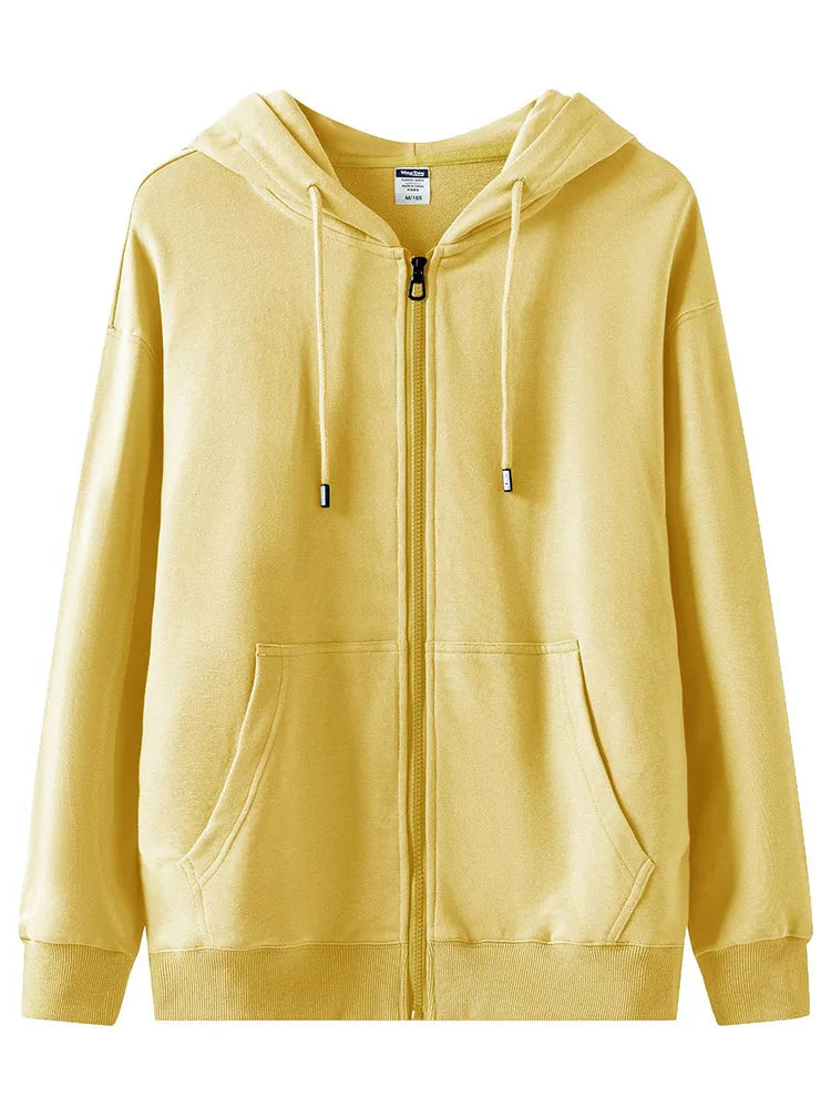 Women Sweatshirts Zip Up Hoodies White Hooded Zip-up Jackets Autumn Cotton Solid Sweatshirt With Zipper Oversized Hoodies Women