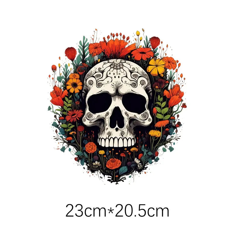New Vintage Thermal DTF Stickers Punk Style Skulls Parches Ropa Diy Heat Transfer Cap Hoodies Clothes Sticker Custom Patch Vinyl