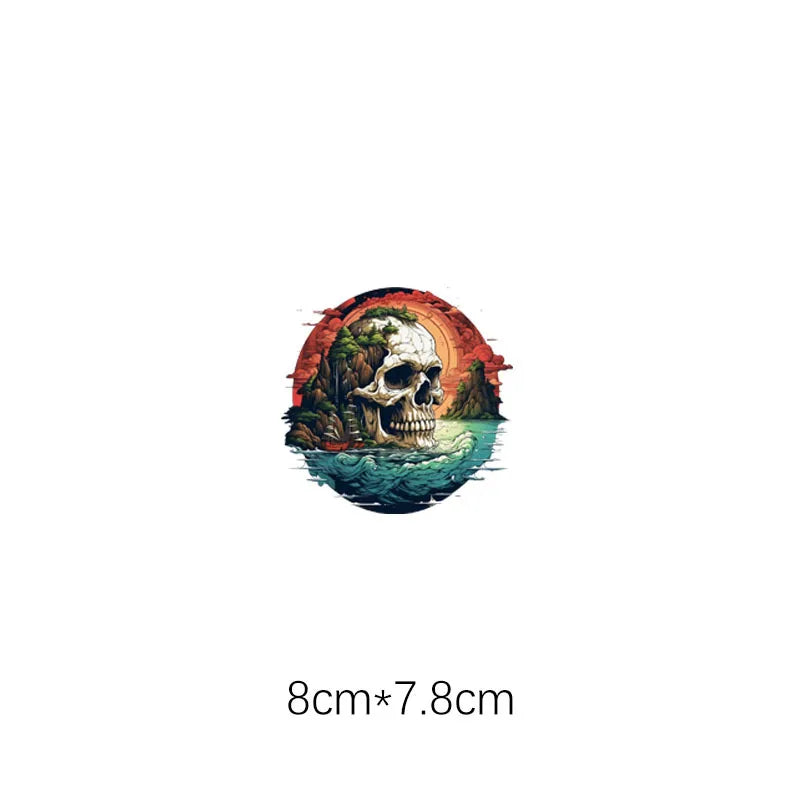 New Vintage Thermal DTF Stickers Punk Style Skulls Parches Ropa Diy Heat Transfer Cap Hoodies Clothes Sticker Custom Patch Vinyl