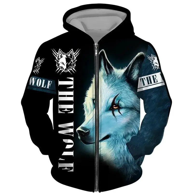 Wolf Pattern 3D Print Zipper Hoodies Men Women Hip Hop Hooded Sweatshirts Hoody Oversized Tracksuit Pullover Man Coat Clothing