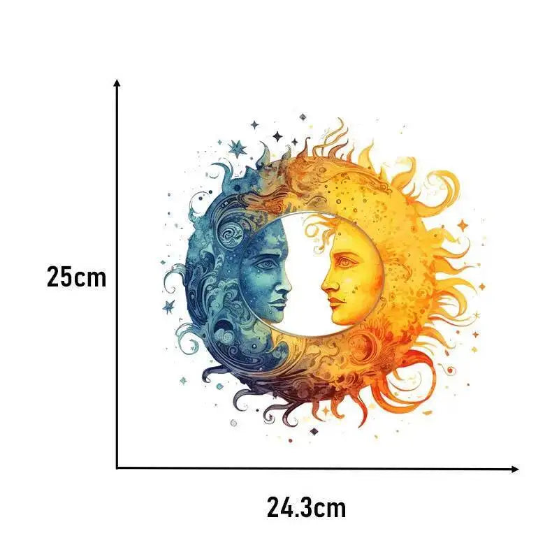 Heat Transfer on Clothes Iron On Patch for Hoodies, Sun and Moon, DTF Thermo Sticker Decals for Men and Women