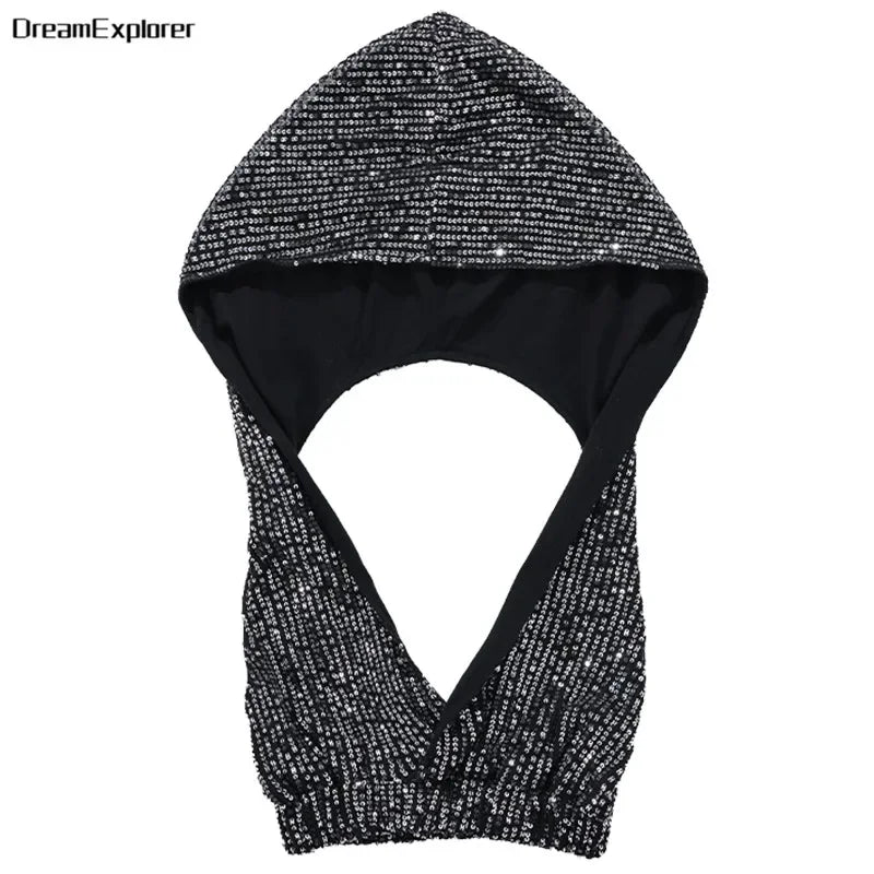 Girls Sequin Crop Hoodies Street Dance Shorts Kids Skirts Hip Hop Jazz Silver Pants Clothes Sets Child Streetwear K-pop Costumes