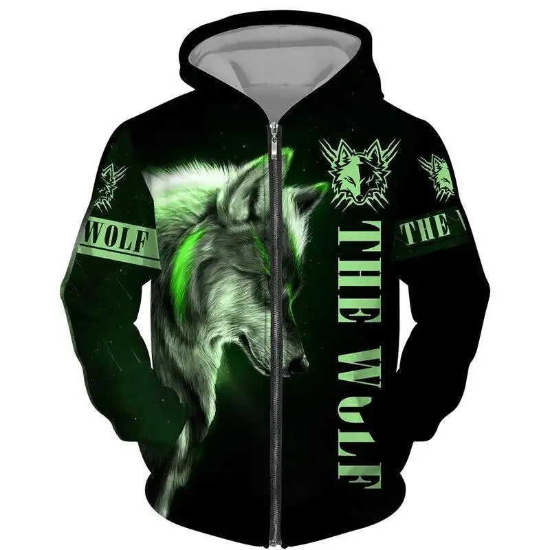 Wolf Pattern 3D Print Zipper Hoodies Men Women Hip Hop Hooded Sweatshirts Hoody Oversized Tracksuit Pullover Man Coat Clothing
