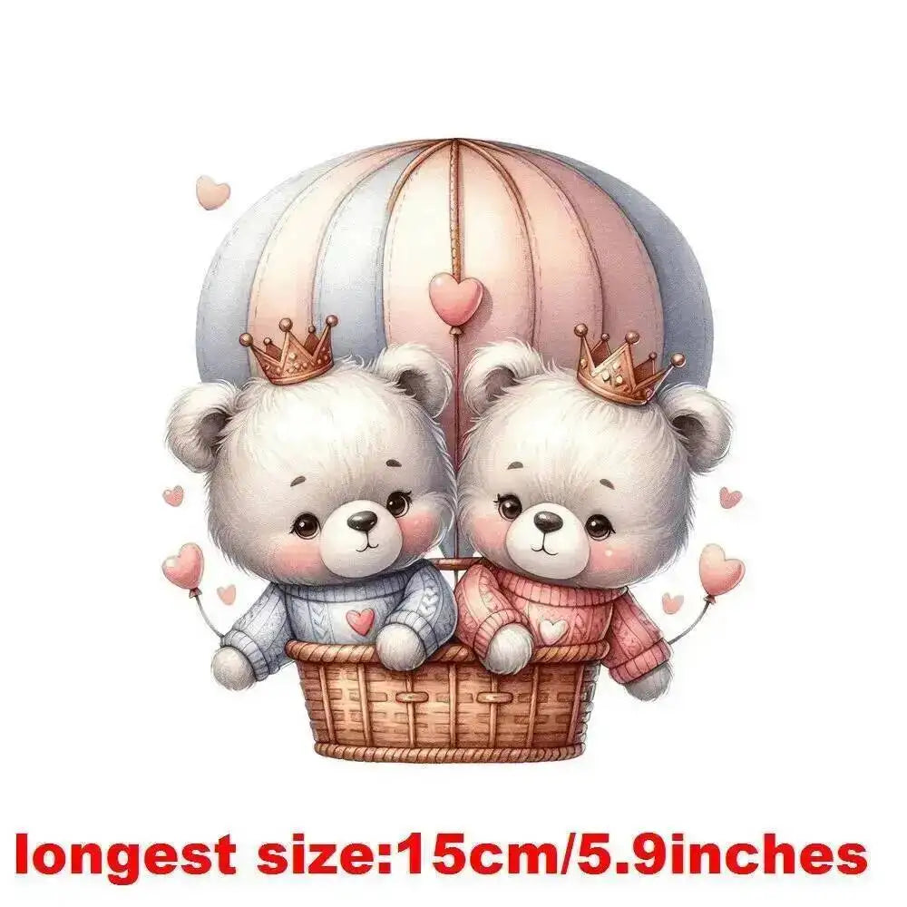 15cm Kids Cartoon Heart Love Bear Dtf Transfers Ready To Press Patches For Clothing T-shirt Hoodies Heat Transfer Stickers